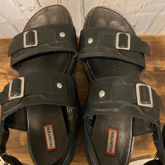 Hunter Original Double Buckle Black Chunky Platform Sandals Size 8 - Picture 4 of 6